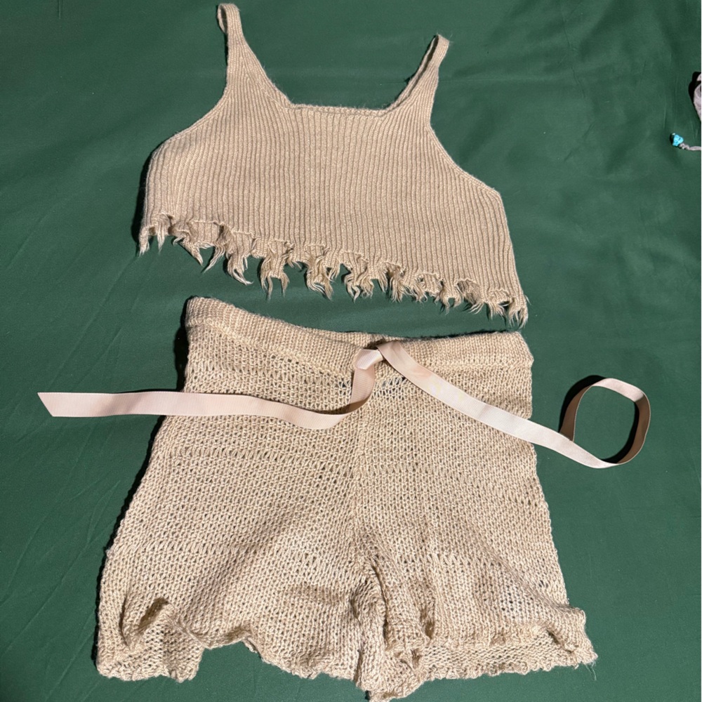 Beige Knit Two-Piece Set